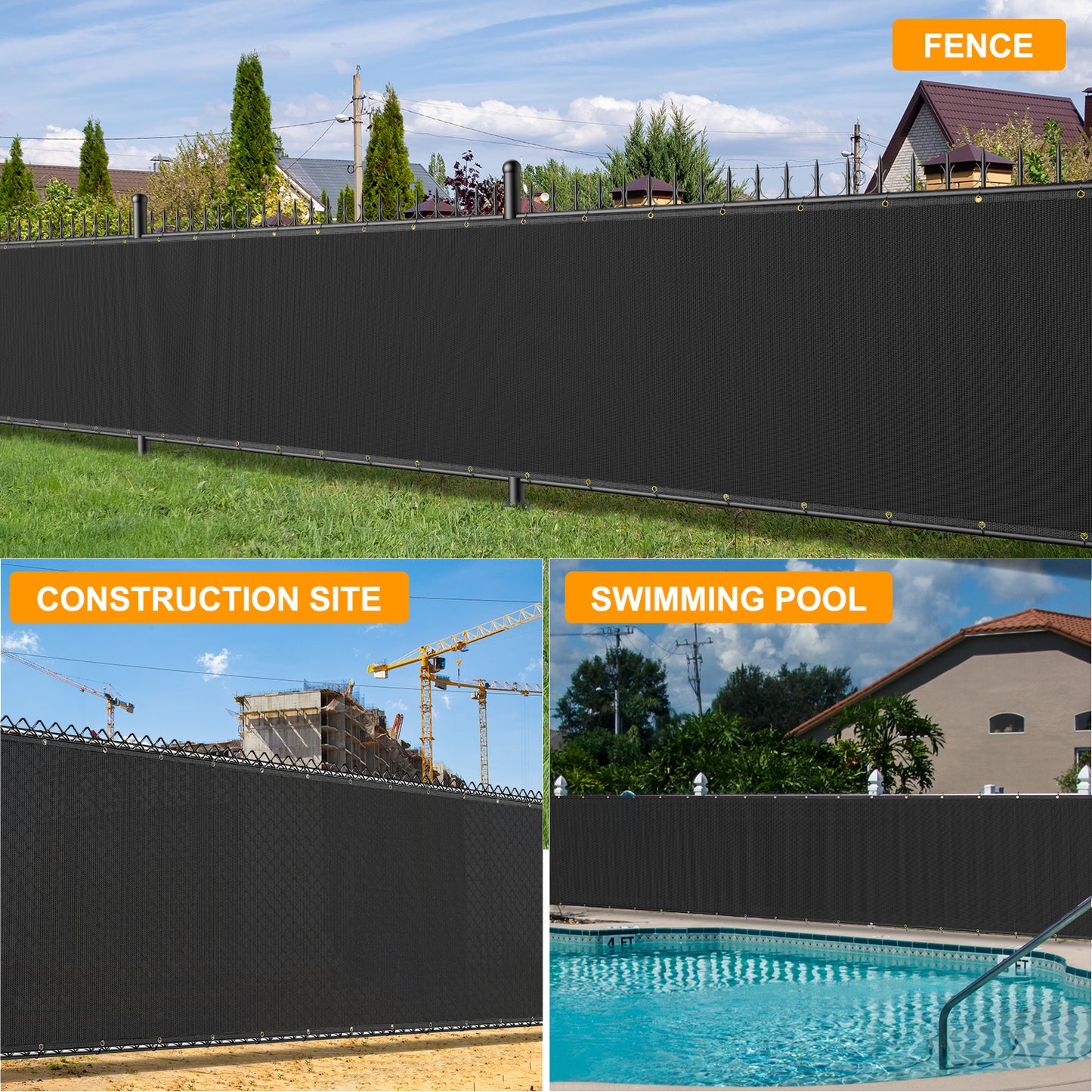 6*50FT Privacy Fence Screen, 90% Shade Cover with Brass Grommets Heavy Duty Perfect for Outdoor Back Yard, Black