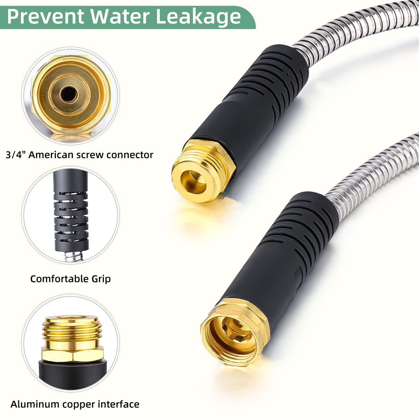 100ft 304 Stainless Steel Garden Hose Metal, Heavy Duty Water Hoses with Splitter & 6 Extra Rubber Washers for Lawn Watering, Outdoor - Flexible, Never Kink & Tangle, Puncture Resistant