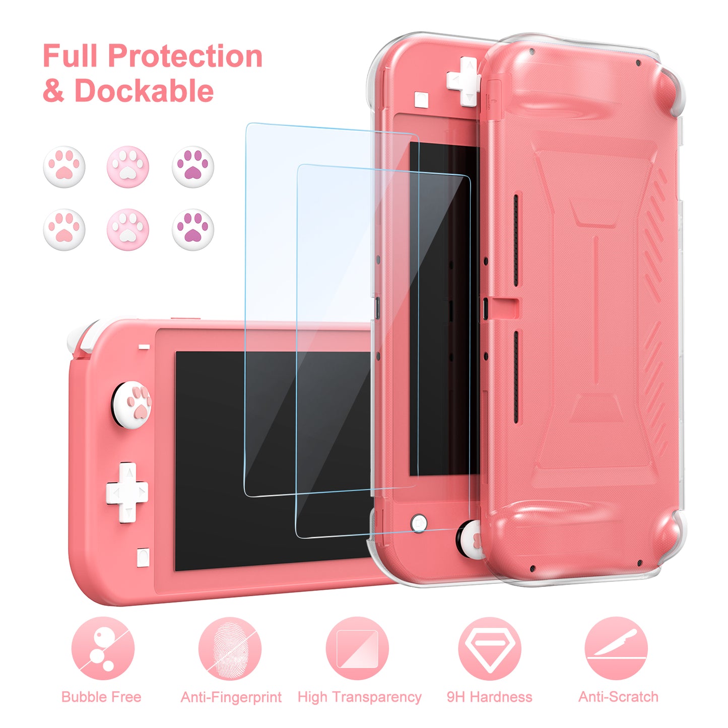 Switch Lite Case, 17 in 1 Switch Lite Accessories Bundle with Carrying Case, Game Case, Screen Protector, Stand, Thumb Grips - Pink