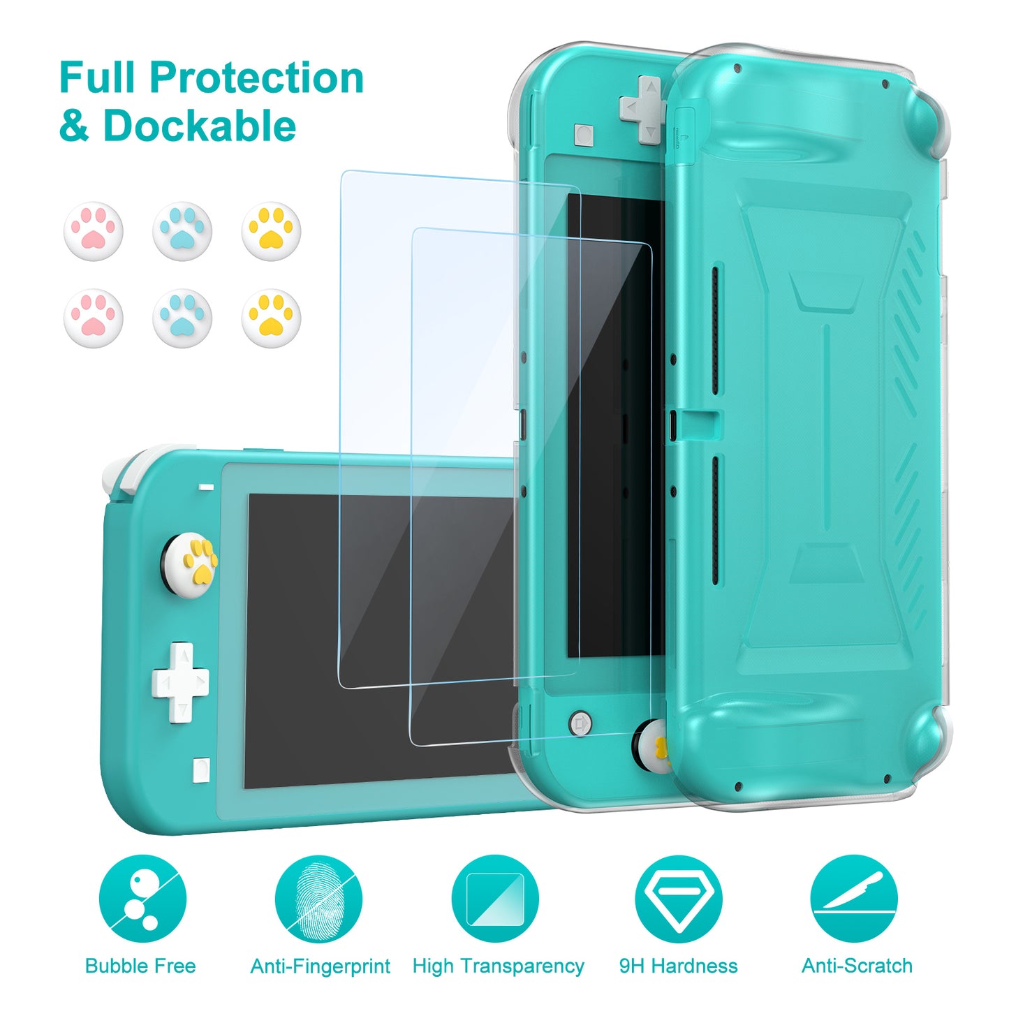 Switch Lite Case, 17 in 1 Switch Lite Accessories Bundle with Carrying Case, Game Case, Screen Protector, Stand, Thumb Grips - Green