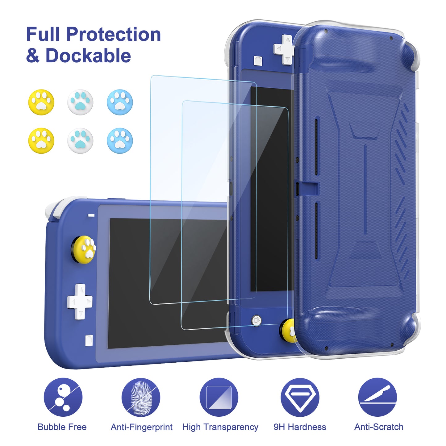 Switch Lite Case, 17 in 1 Switch Lite Accessories Bundle with Lite Carrying Case, Game Case, Screen Protector, Stand, Thumb Grips - Blue