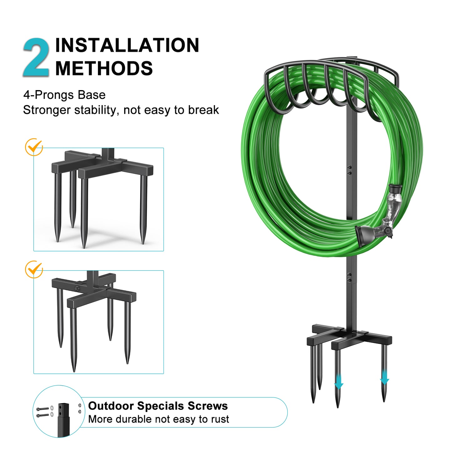 Garden Hose Holder, Detachable Metal Water Hose Holder Stand, Heavy Duty Freestanding Garden Hose Reel Rack and Hose Storage Organizer for Outside Yard