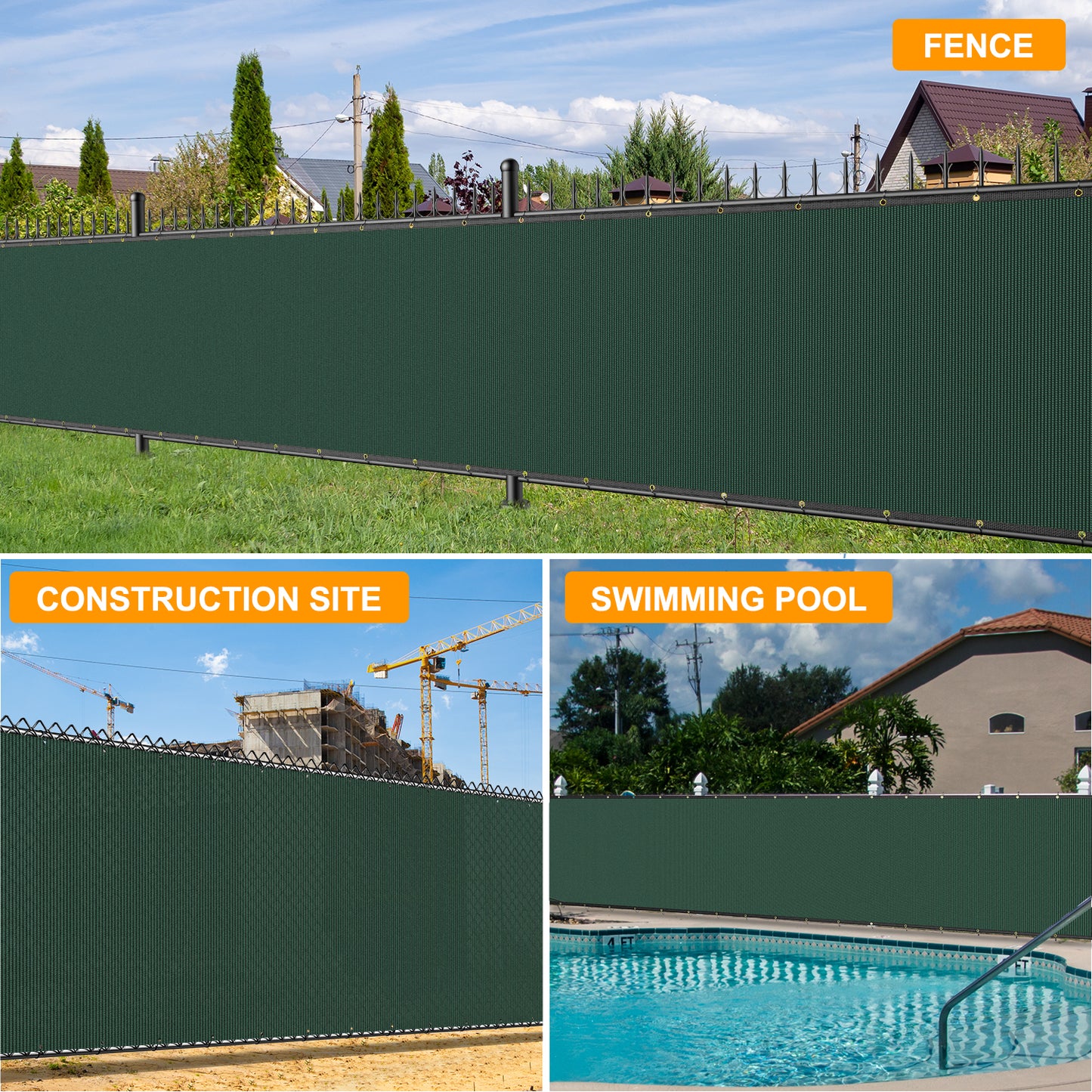 Privacy Fence Screen 6' x 50', 90% Shade Cover with Brass Grommets Heavy Duty Perfect for Outdoor Back Yard, Green