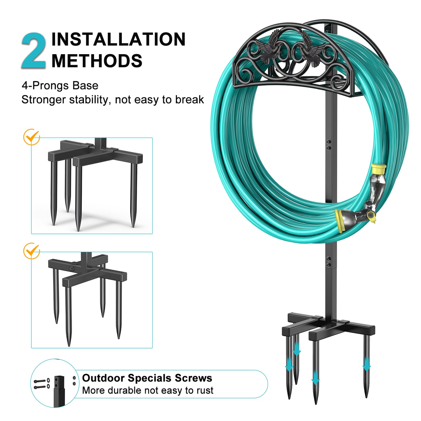 Garden Hose Holder, Freestanding Outdoor Hose Stand, Heavy Duty Water Hose Reels Rack and Storage Organizer for Lawn/Yard/Garden