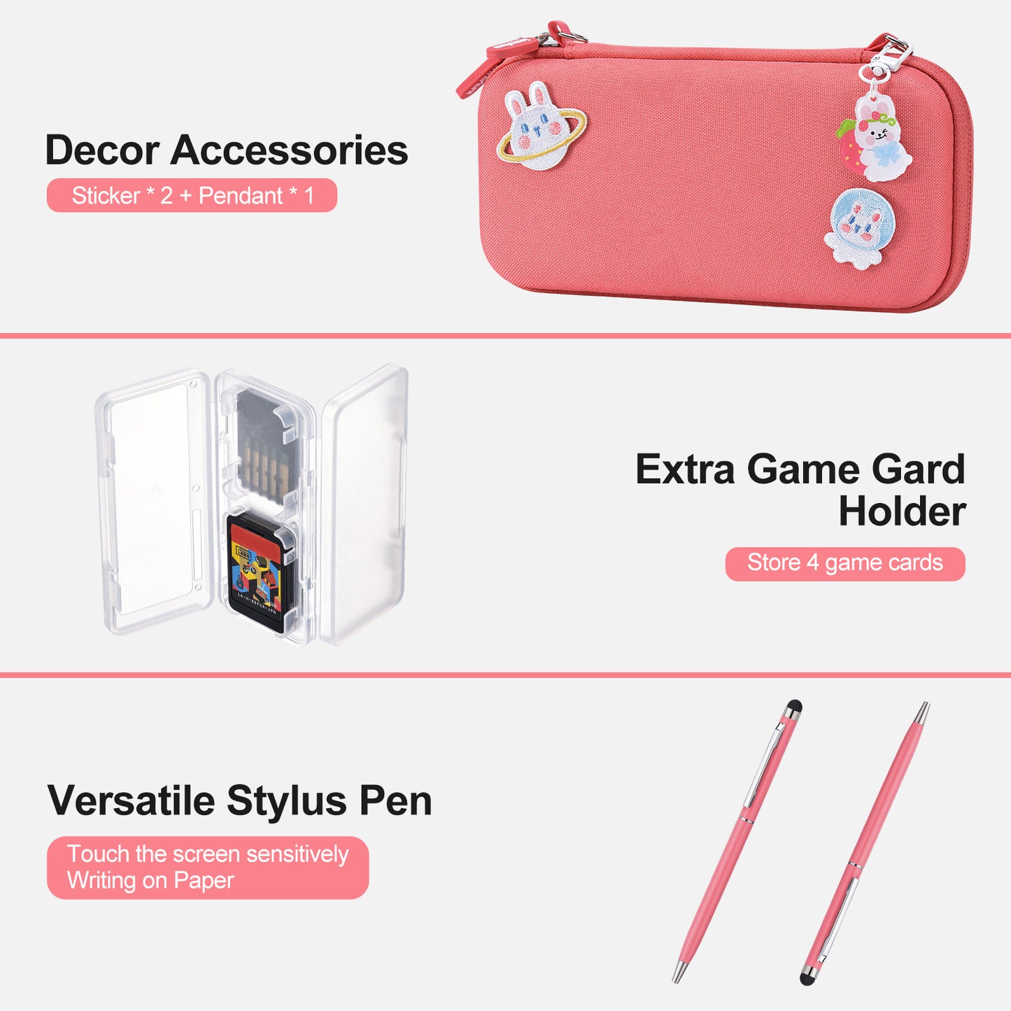 Switch Lite Case, 17 in 1 Switch Lite Accessories Bundle with Carrying Case, Game Case, Screen Protector, Stand, Thumb Grips - Pink