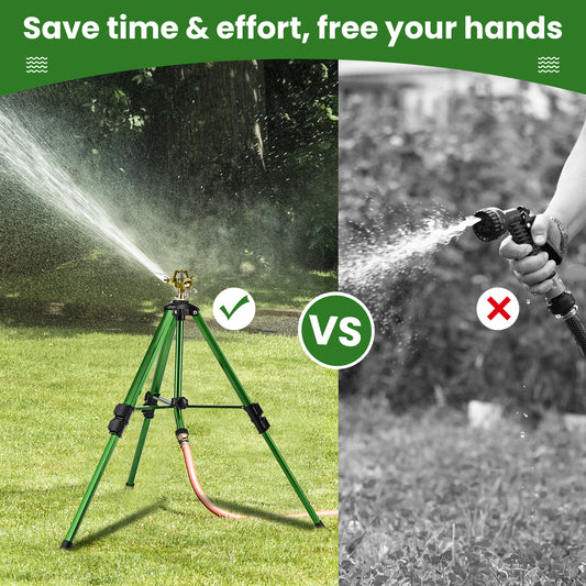Lawn Sprinklers for Yard, 360°Tripod Sprinklers for Large Area, 3/4" Connector, Adjustable Height 16-37”, Heavy Duty Sprinklers for Garden, Yard, Patio - 2Pack