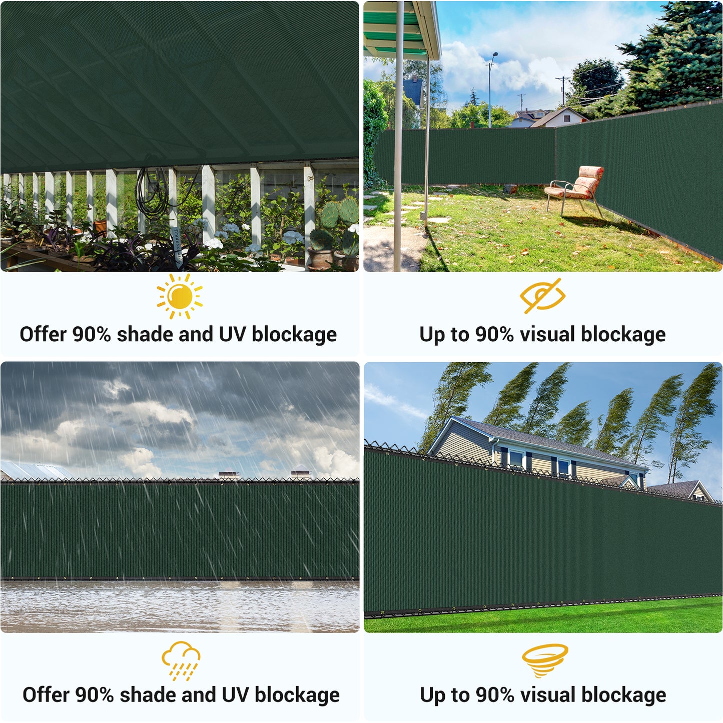 Privacy Fence Screen 6' x 50', 90% Shade Cover with Brass Grommets Heavy Duty Perfect for Outdoor Back Yard, Green