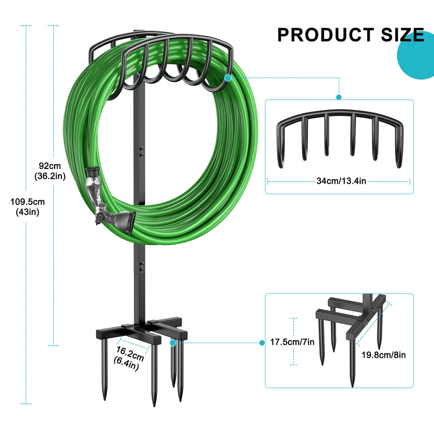 Garden Hose Holder, Detachable Metal Water Hose Holder Stand, Heavy Duty Freestanding Garden Hose Reel Rack and Hose Storage Organizer for Outside Yard