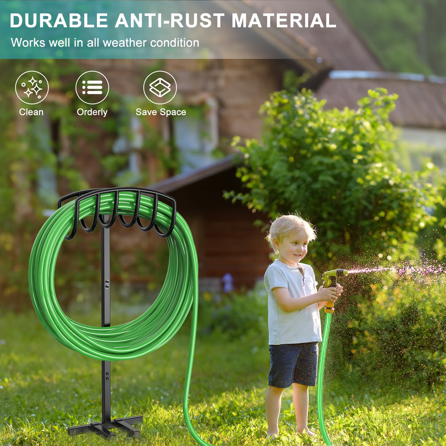 Garden Hose Holder, Detachable Metal Water Hose Holder Stand, Heavy Duty Freestanding Garden Hose Reel Rack and Hose Storage Organizer for Outside Yard