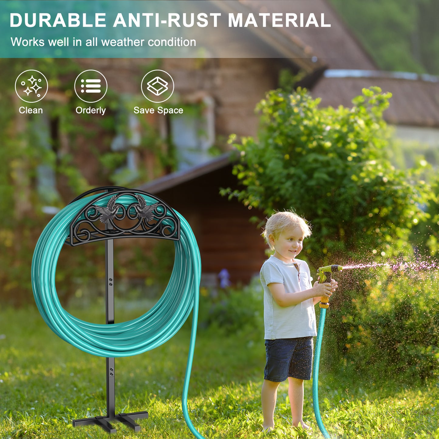 Garden Hose Holder, Freestanding Outdoor Hose Stand, Heavy Duty Water Hose Reels Rack and Storage Organizer for Lawn/Yard/Garden