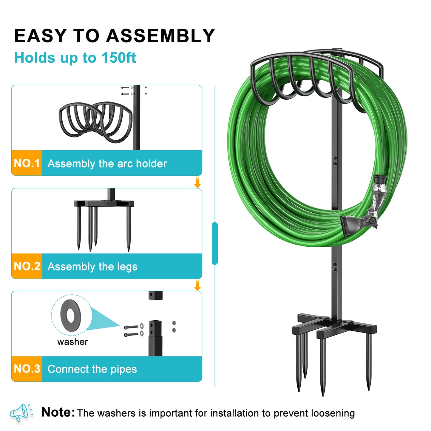 Garden Hose Holder, Detachable Metal Water Hose Holder Stand, Heavy Duty Freestanding Garden Hose Reel Rack and Hose Storage Organizer for Outside Yard