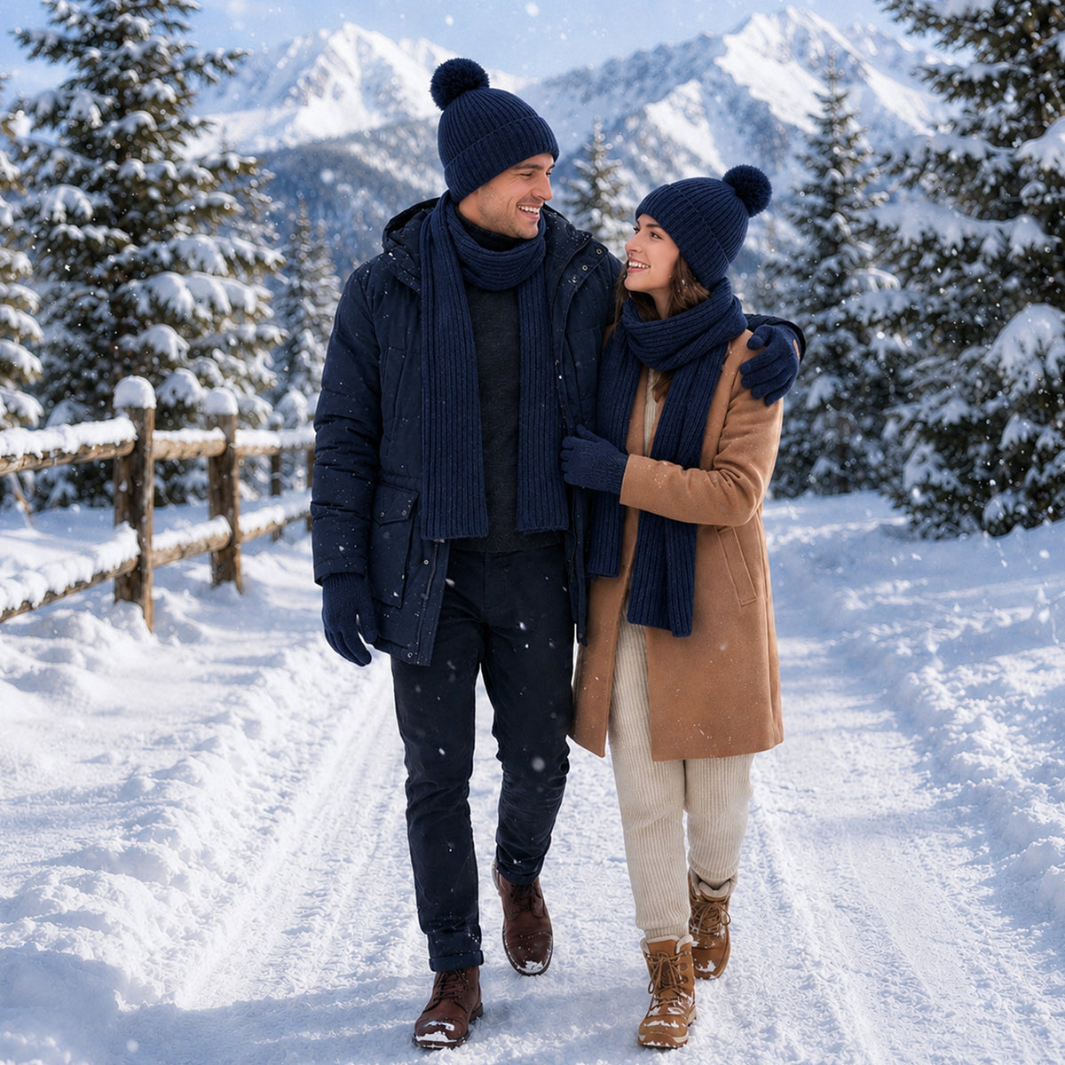 Adult Winter Warm Set, 3 PCS Winter Gloves Beanie Hat Neck Scarf Cold Weather Accessories for Men & Women - Navy Blue