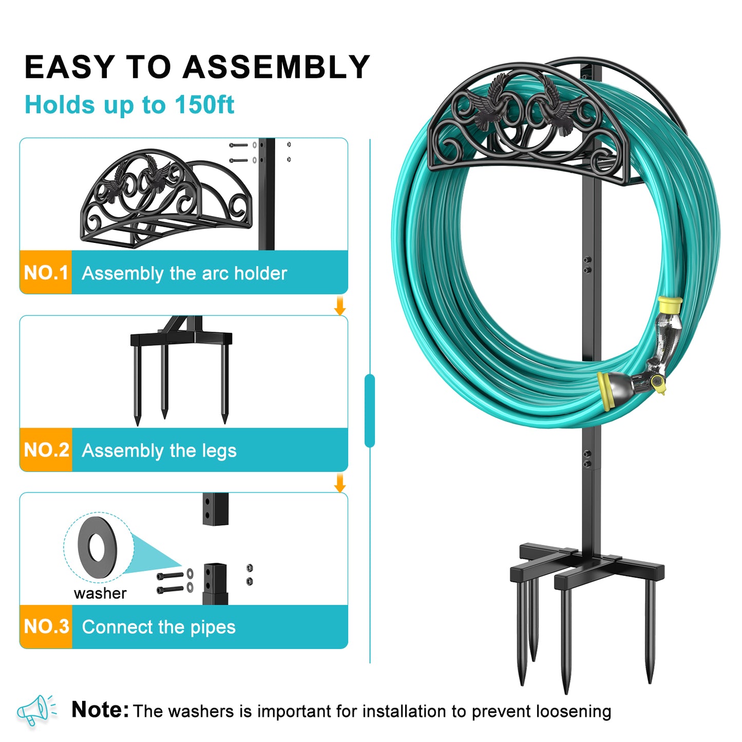 Garden Hose Holder, Freestanding Outdoor Hose Stand, Heavy Duty Water Hose Reels Rack and Storage Organizer for Lawn/Yard/Garden